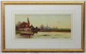 FOX Henry Charles A River Flowing By A Steeple Church FOX Henry Charles A River Flowing By A Steeple Church