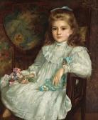 FOX John Shirley A Portrait Of A Young Girl In A White Dress Holding Her Doll And A Posy Of Sweet Peas FOX John Shirley A Portrait Of A Young Girl In A White Dress Holding Her Doll And A Posy Of Sweet Peas