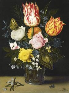 Ambrosius I Francken - Still Life Of Flowers In A Berkemeijer Glass Beaker Decorated With Raspberry Prunts
