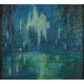 FRANK Gerald A. Oil On Textured Board Of Blue Lake FRANK Gerald A. Oil On Textured Board Of Blue Lake