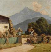 FRANKL Franz Landsitz Am Alpensee Vor Der Kulisse Mächtiger Blauer Berge Öffnet Sich Der Blumengeschmückte Eingangsbereich Eines Kleinen Anwesens FRANKL Franz Landsitz Am Alpensee Vor Der Kulisse Mächtiger Blauer Berge Öffnet Sich Der Blumengeschmückte Eingangsbereich Eines Kleinen Anwesens