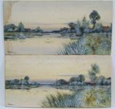 FRASER Frederick Gordon Pair Of Cambridge River Views Signed Lower Left FRASER Frederick Gordon Pair Of Cambridge River Views Signed Lower Left