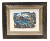 FREDENTHAL David Depicting Mountainous Landscape With Pine Trees Surrounding Lake FREDENTHAL David Depicting Mountainous Landscape With Pine Trees Surrounding Lake