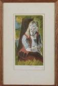 FREEDMAN Barnett A Young Woman Seated Beneath A Tree Holding A Cup FREEDMAN Barnett A Young Woman Seated Beneath A Tree Holding A Cup