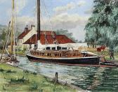 FREEMAN D.E. U Canal Scene With Bargeu FREEMAN D.E. U Canal Scene With Bargeu
