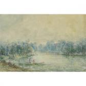 FREEMAN WILLIAM British Crowds Of Bathers Gathered At A Misty Woodland Pool FREEMAN WILLIAM British Crowds Of Bathers Gathered At A Misty Woodland Pool