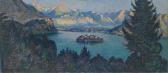 FREY-MOOCK Adolf Panoramic View Of Lake Bled With The Island Of Blejski Otok FREY-MOOCK Adolf Panoramic View Of Lake Bled With The Island Of Blejski Otok