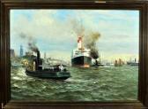 FROMMHOLD Ernst Ozeandampfer Mit Schlepper Und Zahlreiche Boote Im Hamburger Hafen FROMMHOLD Ernst Ozeandampfer Mit Schlepper Und Zahlreiche Boote Im Hamburger Hafen