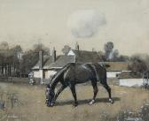 FRY Douglas R. Horse Grazing In A Field Before A Cottage FRY Douglas R. Horse Grazing In A Field Before A Cottage