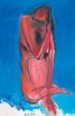 FUSHENG Ku Red Seated Woman On Blue Background FUSHENG Ku Red Seated Woman On Blue Background
