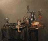 GABRON Guilliam A Silver Salt-cellar And Upturned Tazza, A Pewter Flagon, A Roemeron A Silver-gilt Stand, A Peeled Lemon On A Pewter Plate, A Loaf, Aknife And Nuts On A Partly Draped Table GABRON Guilliam A Silver Salt-cellar And Upturned Tazza, A Pewter Flagon, A Roemeron A Silver-gilt Stand, A Peeled Lemon On A Pewter Plate, A Loaf, Aknife And Nuts On A Partly Draped Table