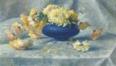 GALBUSERA Gioachimo Stillleben Mit Astern In Blauer Vase. GALBUSERA Gioachimo Stillleben Mit Astern In Blauer Vase.