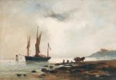 GALLARD-LEPINAY Paul Ch. Emmanuel Bewölkte Küstenpartie Mit Segelschiff Und Staffage GALLARD-LEPINAY Paul Ch. Emmanuel Bewölkte Küstenpartie Mit Segelschiff Und Staffage