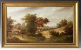 GATES w. Pastoral Scene With Peasants And Cottages GATES w. Pastoral Scene With Peasants And Cottages
