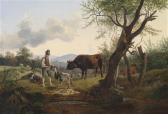 GAUERMANN Friedrich A Goatherd Giving Something To A Goat GAUERMANN Friedrich A Goatherd Giving Something To A Goat