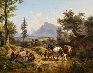 Friedrich Gauermann - Cattle At The Water Trough