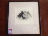 GEE David A Black & White Etching Of Two Scottie Dogs GEE David A Black & White Etching Of Two Scottie Dogs