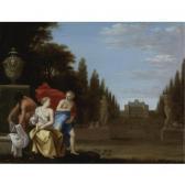 GELTON Toussaint Three Figures By A Fountain, A Princely Residence And Park Beyond GELTON Toussaint Three Figures By A Fountain, A Princely Residence And Park Beyond