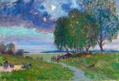 GENBERG Anton Woman In The Meadows, Evening. Signed A. Genberg GENBERG Anton Woman In The Meadows, Evening. Signed A. Genberg