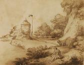 GENNARI Carlo Maria Paesaggio Con Figura Femminile E Pescatore GENNARI Carlo Maria Paesaggio Con Figura Femminile E Pescatore