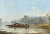 george william A River Landscape With Figures Loading A Barge In The Foreground george william A River Landscape With Figures Loading A Barge In The Foreground