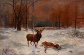GIBB Thomas Henry Two Deer In A Winter Forest GIBB Thomas Henry Two Deer In A Winter Forest