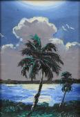 GIBSON James Florida Highwaymen Moonlight Indian River Scene With Palm Trees GIBSON James Florida Highwaymen Moonlight Indian River Scene With Palm Trees