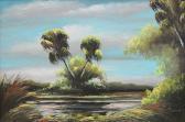 GIBSON James Florida Highwaymen Vibrant St. Johns River Backwater Scene With Stand Of Palm Trees GIBSON James Florida Highwaymen Vibrant St. Johns River Backwater Scene With Stand Of Palm Trees