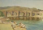 GIBSON PHOEBE A Continental River Landscape With Washer Women Near A Bridge GIBSON PHOEBE A Continental River Landscape With Washer Women Near A Bridge