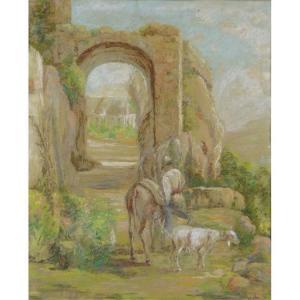 Giacinto Gigante - Pastoral Scene With Roman Ruins