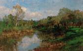 GIGNOUS Eugenio A Tranquil River Landscape; And Leaving Port GIGNOUS Eugenio A Tranquil River Landscape; And Leaving Port