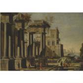 GINER Vicente A Mediterranean Harbour Capriccio With Figures Beneath Classicalruins GINER Vicente A Mediterranean Harbour Capriccio With Figures Beneath Classicalruins