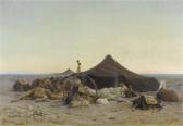 GIRARDET Eugene Bedouins And Camels Resting In The Desert GIRARDET Eugene Bedouins And Camels Resting In The Desert