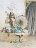 GIRARDET Leon Junges Zirkusmädchen Mit Tamburin. GIRARDET Leon Junges Zirkusmädchen Mit Tamburin.