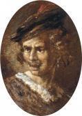 GIROUD Henry Emile Portrait Of A Man, Bust-length, In A Black Hat With A Red Feather GIROUD Henry Emile Portrait Of A Man, Bust-length, In A Black Hat With A Red Feather
