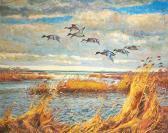 GISLANDER William Scenery With Flying Ducks. Signed William Gislander GISLANDER William Scenery With Flying Ducks. Signed William Gislander