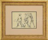 GLACKENS William James Four Boys Walking A Dog GLACKENS William James Four Boys Walking A Dog