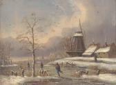 GODCHAUX Alfred Skaters On A Frozen Waterway In A Dutch Winter Landscape; And Another Similar GODCHAUX Alfred Skaters On A Frozen Waterway In A Dutch Winter Landscape; And Another Similar