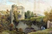 GODET Julius Ladies Picking Wildflowers Before A Castle Gate GODET Julius Ladies Picking Wildflowers Before A Castle Gate