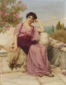 GODWARD John William Sur La Terrasse, Élégante Aux Lauriers Roses GODWARD John William Sur La Terrasse, Élégante Aux Lauriers Roses