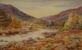 GOUGH J. An Autumnal Mountainous River Landscape With Heathers And Firs GOUGH J. An Autumnal Mountainous River Landscape With Heathers And Firs