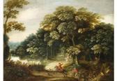 GRACHT van der Gommaert Waldlandschaft Mit Reitenden Jägern GRACHT van der Gommaert Waldlandschaft Mit Reitenden Jägern