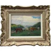 GRAHAM James Lillie Horse And Cattle Grazing And Farmer Milking Cow GRAHAM James Lillie Horse And Cattle Grazing And Farmer Milking Cow