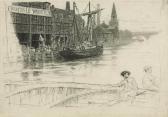 GREAVES Walter Figures On The River Thames Below Morgan Crucible Quay GREAVES Walter Figures On The River Thames Below Morgan Crucible Quay