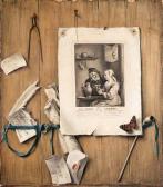 GRESLY Gaspard, Gabriel A Trompe L'oeil Of An Engraving Of David Teniers Ii's Surprisedlovers, Letters, A Bill, Two Scrolls, A Feather, A Pipe And A Pairof Callipers Attached To A Partition, With A Fly And Abutterfly GRESLY Gaspard, Gabriel A Trompe L'oeil Of An Engraving Of David Teniers Ii's Surprisedlovers, Letters, A Bill, Two Scrolls, A Feather, A Pipe And A Pairof Callipers Attached To A Partition, With A Fly And Abutterfly