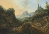 GRIFFIER Jan I I A Mountainous River Landscape With Figures On A Path Outside An Inn, A Castle On A Mountaintop Beyond GRIFFIER Jan I I A Mountainous River Landscape With Figures On A Path Outside An Inn, A Castle On A Mountaintop Beyond