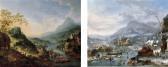 GRIFFIER Robert Summer: An Extensive Rhenish Landscape With Boats At A Quayside And Peasants By An Inn; And Winter: A Frozen Winter Landscape With Peasants GRIFFIER Robert Summer: An Extensive Rhenish Landscape With Boats At A Quayside And Peasants By An Inn; And Winter: A Frozen Winter Landscape With Peasants