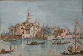 GUARDI Giacomo Vue De L'île San Clemente Au Large De Venise, Des Gondoles Au Premier Plan GUARDI Giacomo Vue De L'île San Clemente Au Large De Venise, Des Gondoles Au Premier Plan