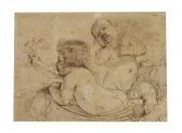 GUERCINO Deux Putti Sur Des Nuages Distribuant Des Fleurs GUERCINO Deux Putti Sur Des Nuages Distribuant Des Fleurs