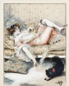 GUILLAUME Albert Jeune Femme Et Son Chien Dans Un Boudoir GUILLAUME Albert Jeune Femme Et Son Chien Dans Un Boudoir